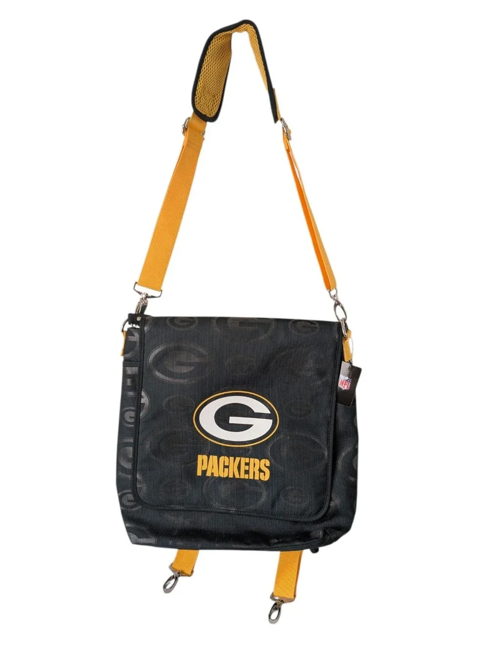 Green Bay Packers Tailgate Messenger Bag featuring an all-over tonal team logo